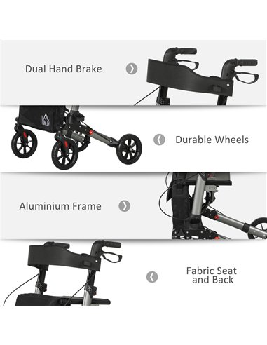 HOMCOM 4 Wheel Rollator with Seat and Back, Folding Mobility Walker with Carry Bag, Adjustable Height, Dual Brakes, Cane Holder,