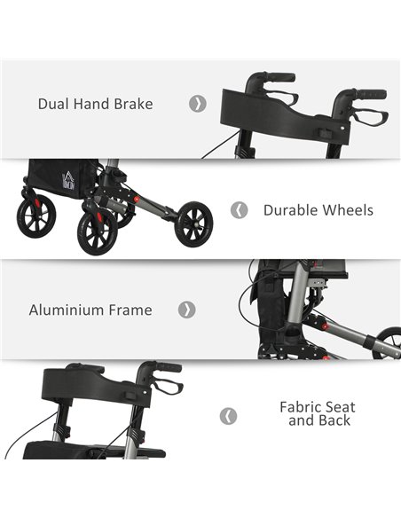 HOMCOM 4 Wheel Rollator with Seat and Back, Folding Mobility Walker with Carry Bag, Adjustable Height, Dual Brakes, Cane Holder, - pic 110200 | FastDaddyshop