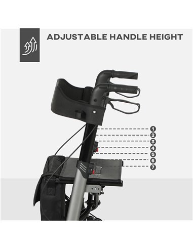 HOMCOM 4 Wheel Rollator with Seat and Back, Folding Mobility Walker with Carry Bag, Adjustable Height, Dual Brakes, Cane Holder,