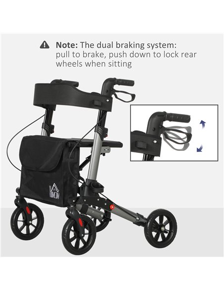 HOMCOM 4 Wheel Rollator with Seat and Back, Folding Mobility Walker with Carry Bag, Adjustable Height, Dual Brakes, Cane Holder, - pic 110202 | FastDaddyshop