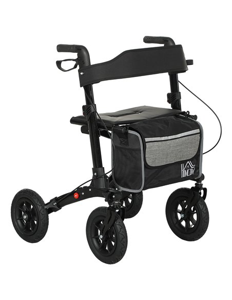 HOMCOM Folding Rollator Walker with Padded Seat, Backrest, Lightweight Walking Frame with Storage Bag, Dual Brakes, All-terrain  - pic 110204 | FastDaddyshop