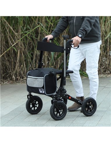 HOMCOM Folding Rollator Walker with Padded Seat, Backrest, Lightweight Walking Frame with Storage Bag, Dual Brakes, All-terrain 