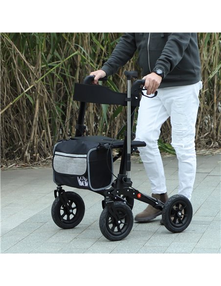 HOMCOM Folding Rollator Walker with Padded Seat, Backrest, Lightweight Walking Frame with Storage Bag, Dual Brakes, All-terrain  - pic 110205 | FastDaddyshop