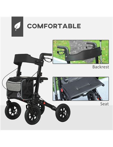 HOMCOM Folding Rollator Walker with Padded Seat, Backrest, Lightweight Walking Frame with Storage Bag, Dual Brakes, All-terrain 