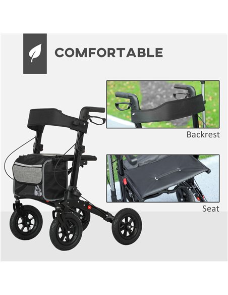 HOMCOM Folding Rollator Walker with Padded Seat, Backrest, Lightweight Walking Frame with Storage Bag, Dual Brakes, All-terrain  - pic 110207 | FastDaddyshop