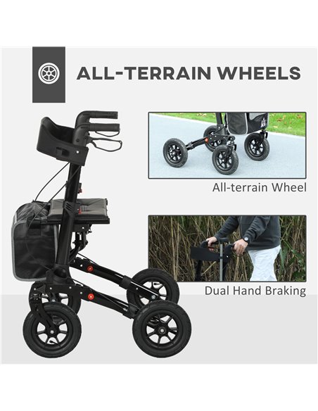 HOMCOM Folding Rollator Walker with Padded Seat, Backrest, Lightweight Walking Frame with Storage Bag, Dual Brakes, All-terrain  - pic 110208 | FastDaddyshop