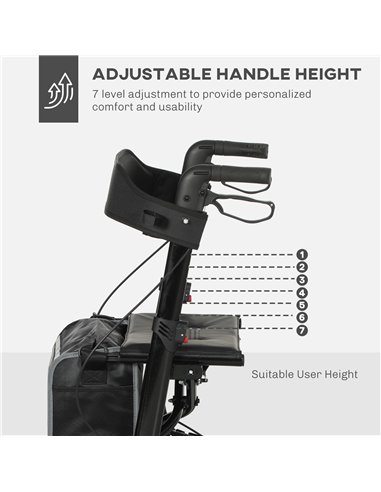 HOMCOM Folding Rollator Walker with Padded Seat, Backrest, Lightweight Walking Frame with Storage Bag, Dual Brakes, All-terrain 