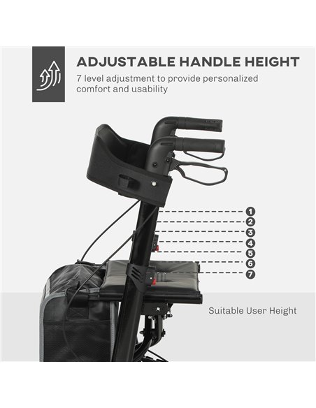 HOMCOM Folding Rollator Walker with Padded Seat, Backrest, Lightweight Walking Frame with Storage Bag, Dual Brakes, All-terrain  - pic 110209 | FastDaddyshop