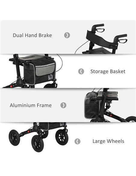 HOMCOM Folding Rollator Walker with Padded Seat, Backrest, Lightweight Walking Frame with Storage Bag, Dual Brakes, All-terrain  - pic 110211 | FastDaddyshop