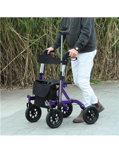 HOMCOM Folding Rollator Walker with Seat, Backrest, Lightweight Walking Frame with Storage Bag, Dual Brakes, All-terrain Wheels,