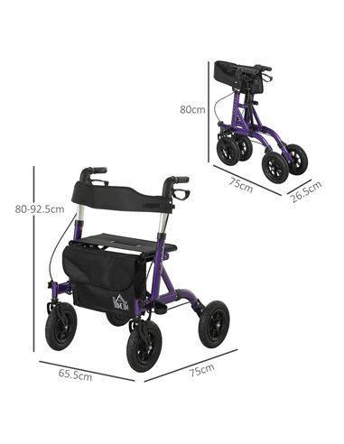HOMCOM Folding Rollator Walker with Seat, Backrest, Lightweight Walking Frame with Storage Bag, Dual Brakes, All-terrain Wheels,