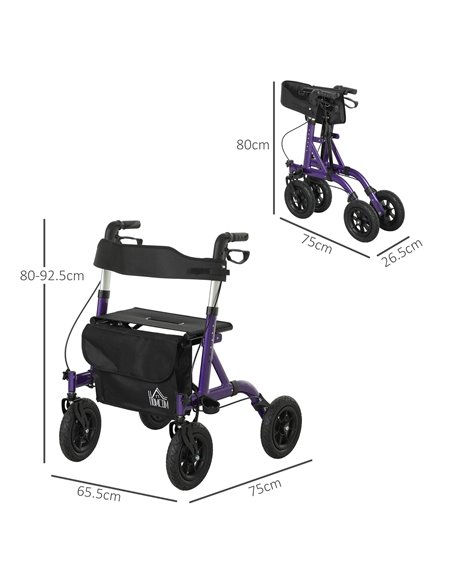 HOMCOM Folding Rollator Walker with Seat, Backrest, Lightweight Walking Frame with Storage Bag, Dual Brakes, All-terrain Wheels, - pic 110215 | FastDaddyshop