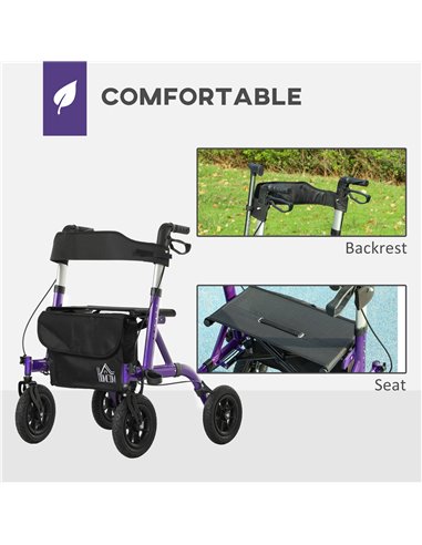 HOMCOM Folding Rollator Walker with Seat, Backrest, Lightweight Walking Frame with Storage Bag, Dual Brakes, All-terrain Wheels,