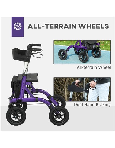 HOMCOM Folding Rollator Walker with Seat, Backrest, Lightweight Walking Frame with Storage Bag, Dual Brakes, All-terrain Wheels,