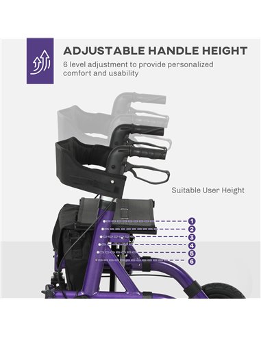 HOMCOM Folding Rollator Walker with Seat, Backrest, Lightweight Walking Frame with Storage Bag, Dual Brakes, All-terrain Wheels,