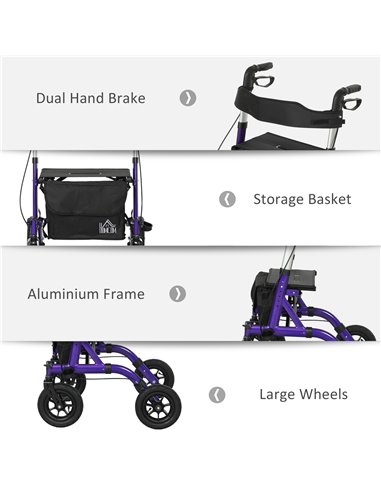 HOMCOM Folding Rollator Walker with Seat, Backrest, Lightweight Walking Frame with Storage Bag, Dual Brakes, All-terrain Wheels,