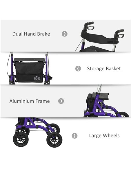 HOMCOM Folding Rollator Walker with Seat, Backrest, Lightweight Walking Frame with Storage Bag, Dual Brakes, All-terrain Wheels, - pic 110220 | FastDaddyshop