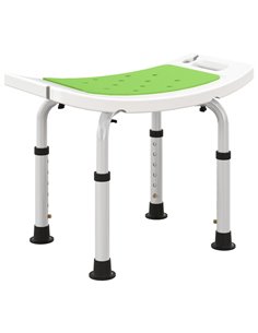HOMCOM 6-Level Height Adjustable Aluminium Bath Room Stool Chair Shower Non-Slip Design w/ Padded Seat Drainage Holes Foot Pad, 