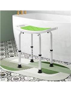 HOMCOM 6-Level Height Adjustable Aluminium Bath Room Stool Chair Shower Non-Slip Design w/ Padded Seat Drainage Holes Foot Pad,  2