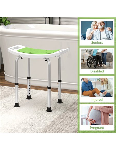 HOMCOM 6-Level Height Adjustable Aluminium Bath Room Stool Chair Shower Non-Slip Design w/ Padded Seat Drainage Holes Foot Pad,  - pic 110228 | FastDaddyshop