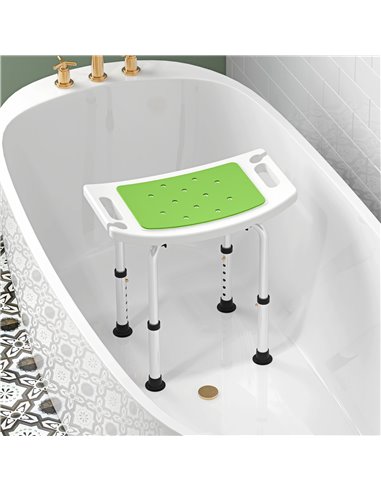 HOMCOM 6-Level Height Adjustable Aluminium Bath Room Stool Chair Shower Non-Slip Design w/ Padded Seat Drainage Holes Foot Pad, 