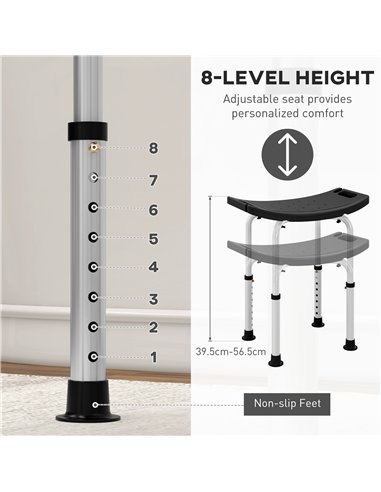 HOMCOM Height Adjustable Bath Stool, Aluminium Shower Stool with Non-Slip Pads for Elderly, Disabled, Seniors, Pregnant, Black 7