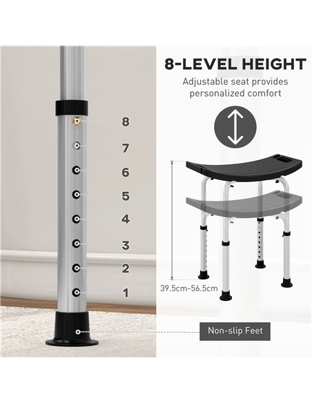 HOMCOM Height Adjustable Bath Stool, Aluminium Shower Stool with Non-Slip Pads for Elderly, Disabled, Seniors, Pregnant, Black 7 - pic 110234 | FastDaddyshop