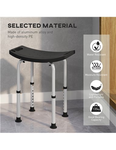 HOMCOM Height Adjustable Bath Stool, Aluminium Shower Stool with Non-Slip Pads for Elderly, Disabled, Seniors, Pregnant, Black 7