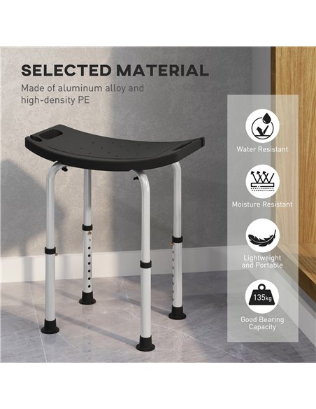 HOMCOM Height Adjustable Bath Stool, Aluminium Shower Stool with Non-Slip Pads for Elderly, Disabled, Seniors, Pregnant, Black 7 - pic 110236 | FastDaddyshop