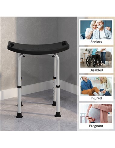 HOMCOM Height Adjustable Bath Stool, Aluminium Shower Stool with Non-Slip Pads for Elderly, Disabled, Seniors, Pregnant, Black 7