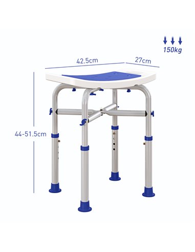 HOMCOM 44-51.5cm Aluminium Frame Shower/Bath Stool - White 713-115V00VT