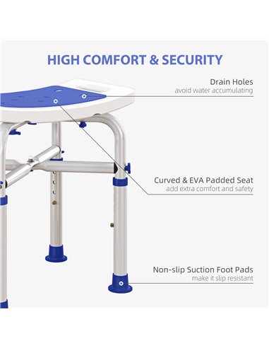 HOMCOM 44-51.5cm Aluminium Frame Shower/Bath Stool - White 713-115V00VT