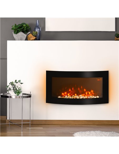 HOMCOM Led Wall Mounted Fireplace Curved Glass Electric Fire Place Fire Place 7 Colour Side Lights Slimline, 1000/2000W, 89.2cm  - pic 110250 | FastDaddyshop