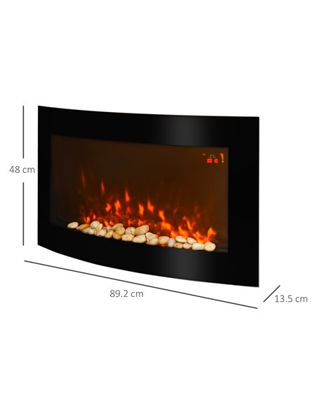 HOMCOM Led Wall Mounted Fireplace Curved Glass Electric Fire Place Fire Place 7 Colour Side Lights Slimline, 1000/2000W, 89.2cm  - pic 110251 | FastDaddyshop