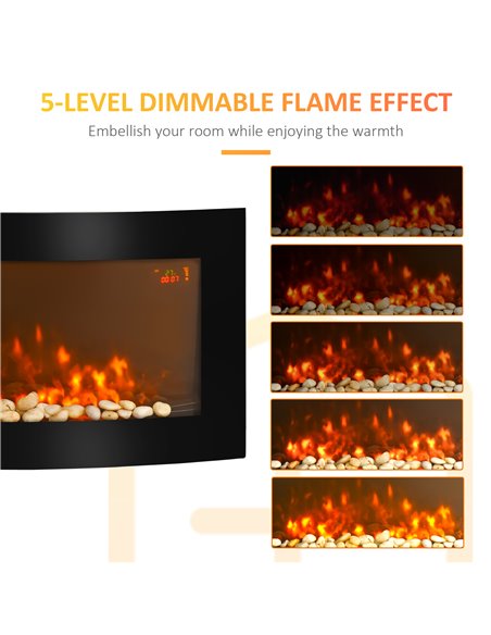 HOMCOM Led Wall Mounted Fireplace Curved Glass Electric Fire Place Fire Place 7 Colour Side Lights Slimline, 1000/2000W, 89.2cm  - pic 110254 | FastDaddyshop