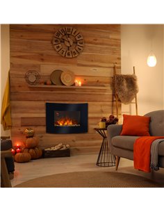 HOMCOM Led Wall Mounted Fireplace Curved Glass Electric Fire Place Fire Place 7 Colour Side Lights Slimline, 900/1800W, 65cm x 5 2