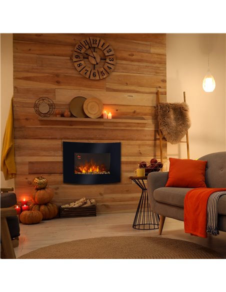 HOMCOM Led Wall Mounted Fireplace Curved Glass Electric Fire Place Fire Place 7 Colour Side Lights Slimline, 900/1800W, 65cm x 5 - pic 110259 | FastDaddyshop