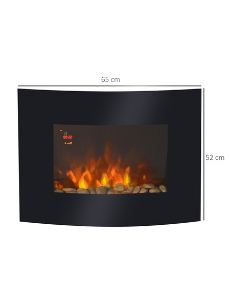 HOMCOM Led Wall Mounted Fireplace Curved Glass Electric Fire Place Fire Place 7 Colour Side Lights Slimline, 900/1800W, 65cm x 5 - pic 110260 | FastDaddyshop