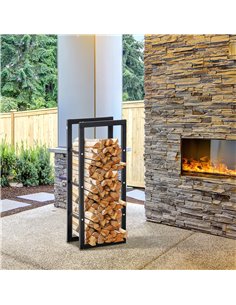 HOMCOM Metal Firewood Log Holder Tall Firewood Rack Indoor Outdoor Fireplace Wood Storage Shelf with Side Rails, Rust-Resistant, 2