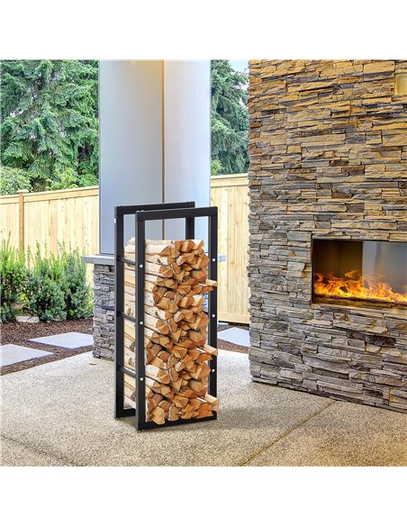 HOMCOM Metal Firewood Log Holder Tall Firewood Rack Indoor Outdoor Fireplace Wood Storage Shelf with Side Rails, Rust-Resistant, - pic 110268 | FastDaddyshop