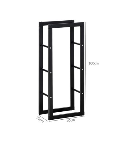 HOMCOM Metal Firewood Log Holder Tall Firewood Rack Indoor Outdoor Fireplace Wood Storage Shelf with Side Rails, Rust-Resistant,