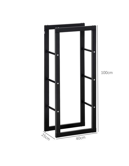 HOMCOM Metal Firewood Log Holder Tall Firewood Rack Indoor Outdoor Fireplace Wood Storage Shelf with Side Rails, Rust-Resistant, - pic 110269 | FastDaddyshop