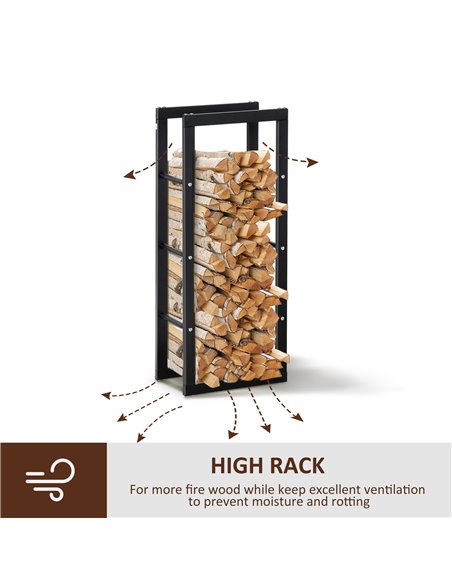 HOMCOM Metal Firewood Log Holder Tall Firewood Rack Indoor Outdoor Fireplace Wood Storage Shelf with Side Rails, Rust-Resistant, - pic 110270 | FastDaddyshop