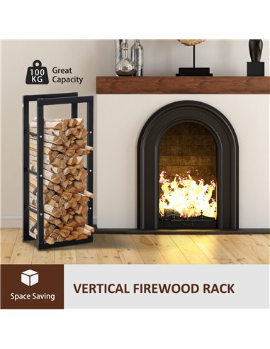 HOMCOM Metal Firewood Log Holder Tall Firewood Rack Indoor Outdoor Fireplace Wood Storage Shelf with Side Rails, Rust-Resistant,