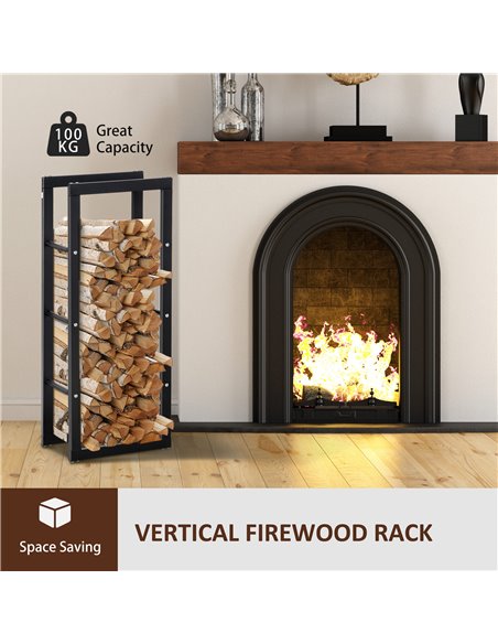 HOMCOM Metal Firewood Log Holder Tall Firewood Rack Indoor Outdoor Fireplace Wood Storage Shelf with Side Rails, Rust-Resistant, - pic 110271 | FastDaddyshop