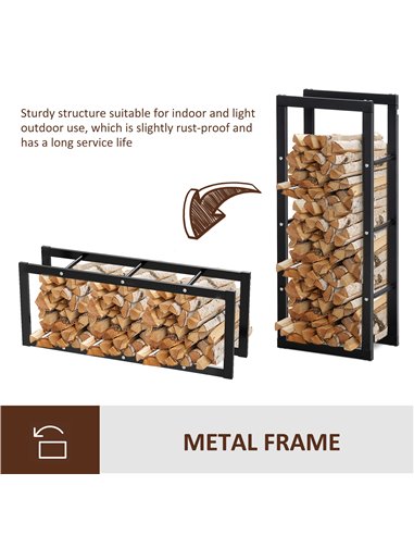 HOMCOM Metal Firewood Log Holder Tall Firewood Rack Indoor Outdoor Fireplace Wood Storage Shelf with Side Rails, Rust-Resistant,