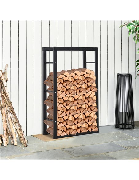 HOMCOM Metal Firewood Log Holder Tall Firewood Rack Indoor Outdoor Fireplace Wood Storage Shelf with Side Rails, Rust-Resistant, - pic 110277 | FastDaddyshop