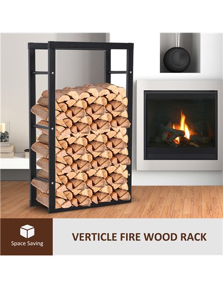 HOMCOM Metal Firewood Log Holder Tall Firewood Rack Indoor Outdoor Fireplace Wood Storage Shelf with Side Rails, Rust-Resistant, - pic 110279 | FastDaddyshop
