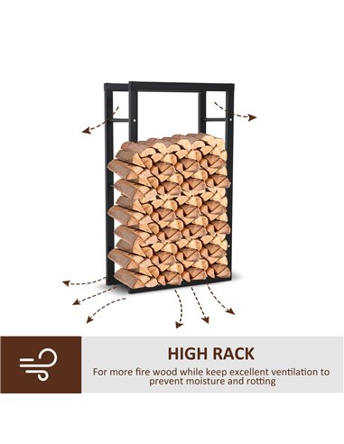 HOMCOM Metal Firewood Log Holder Tall Firewood Rack Indoor Outdoor Fireplace Wood Storage Shelf with Side Rails, Rust-Resistant,