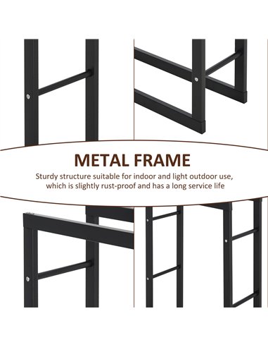 HOMCOM Metal Firewood Log Holder Tall Firewood Rack Indoor Outdoor Fireplace Wood Storage Shelf with Side Rails, Rust-Resistant,